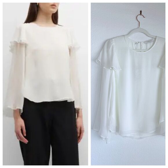 NWT Rebecca Taylor 100% Silk Ruffled Chiffon Blouse in Snow White Size 6 - Picture 1 of 15
